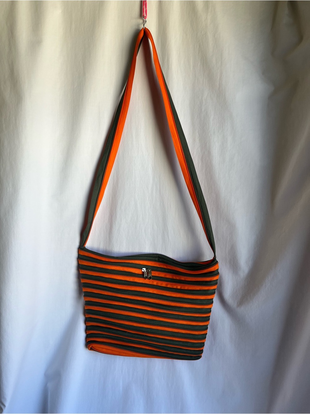 Zip it bag Striped Orange & Green Crossbody Shoulder Bag with inside pouch